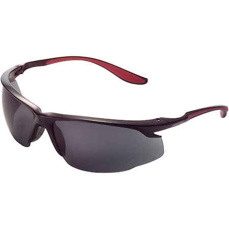 Global Industrial Sport Half Frame Safety Glasses, Anti-Fog, Smoke Lens, Red Frame 708402SM